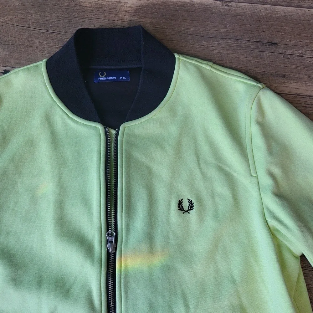 Fred Perry Mens Neon Lime Green Bomber Track Jacket Full Zip JP XL